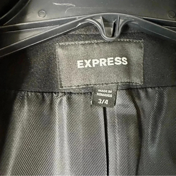 Express Women’s Wool Coat Size 3/4 Black Hidden Button Up Front Open Pockets - Picture 8 of 11